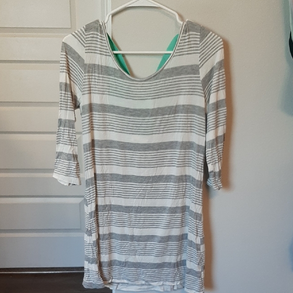 Eiffel designs Tops - Eiffel Designs Mint Green Bow , Striped Gray and White Women's Top